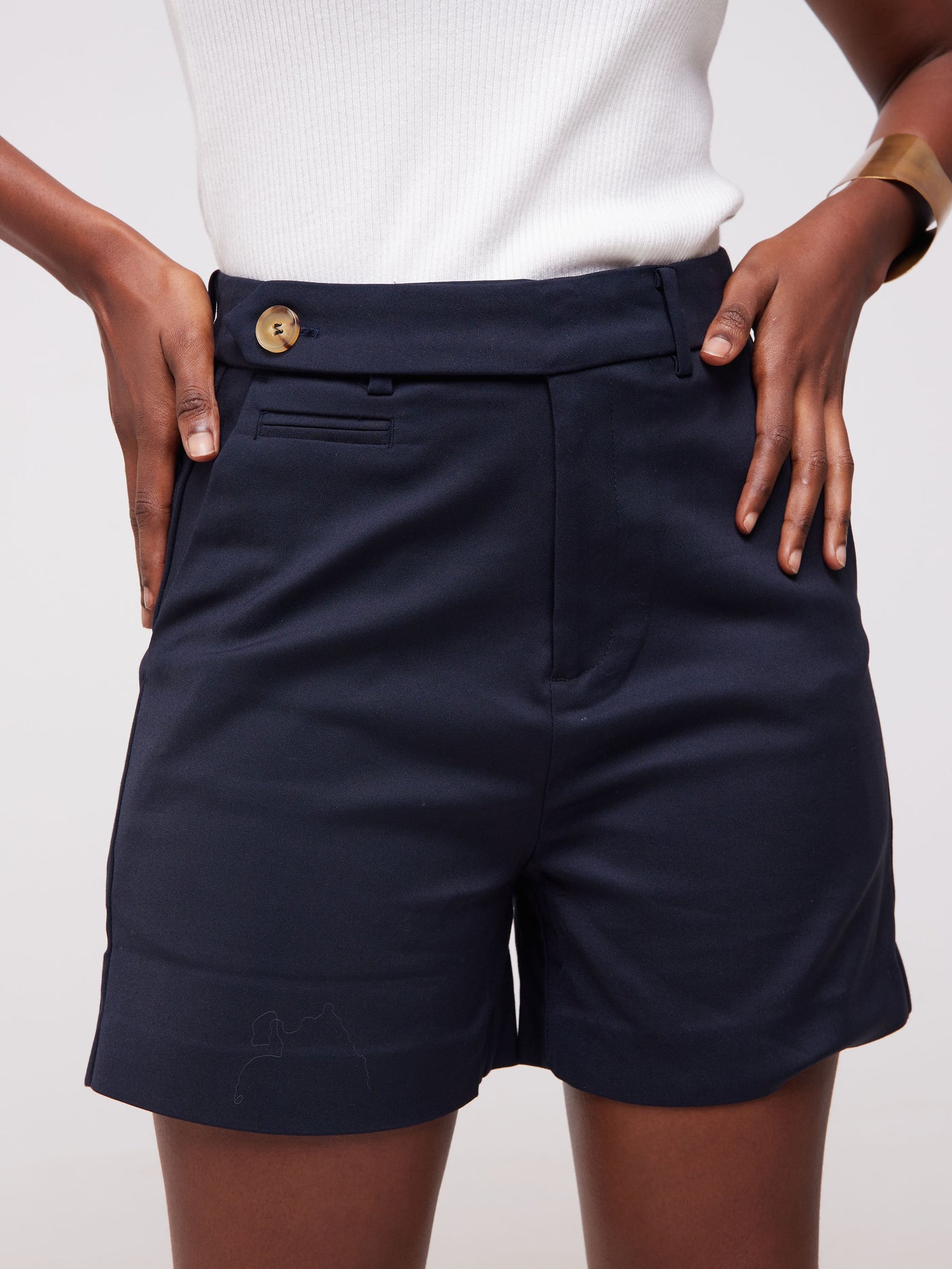 Anika Belt Button Shorts - Navy