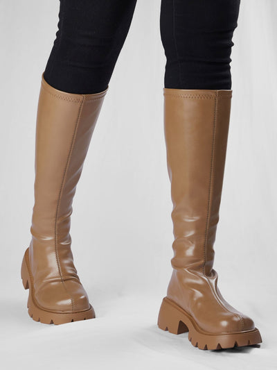 Ziatu Women's Knee High Boots - Khaki Brown - Shopzetu