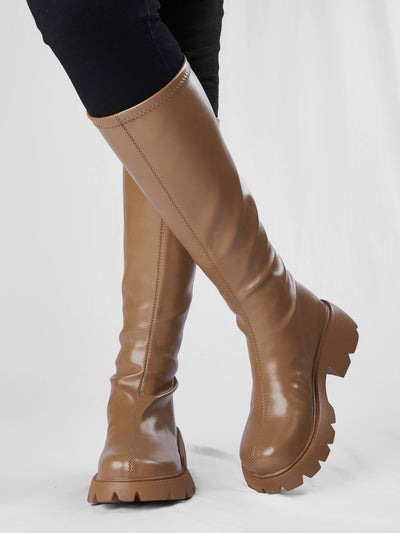 Ziatu Women's Knee High Boots - Khaki Brown - Shopzetu