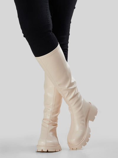 Ziatu Women's Knee High Boots - Cream - Shopzetu