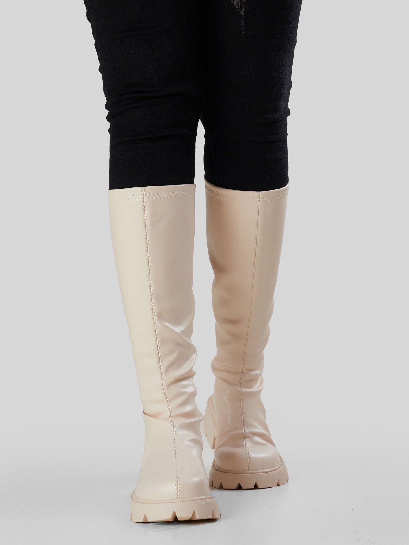 Ziatu Women's Knee High Boots - Cream - Shopzetu