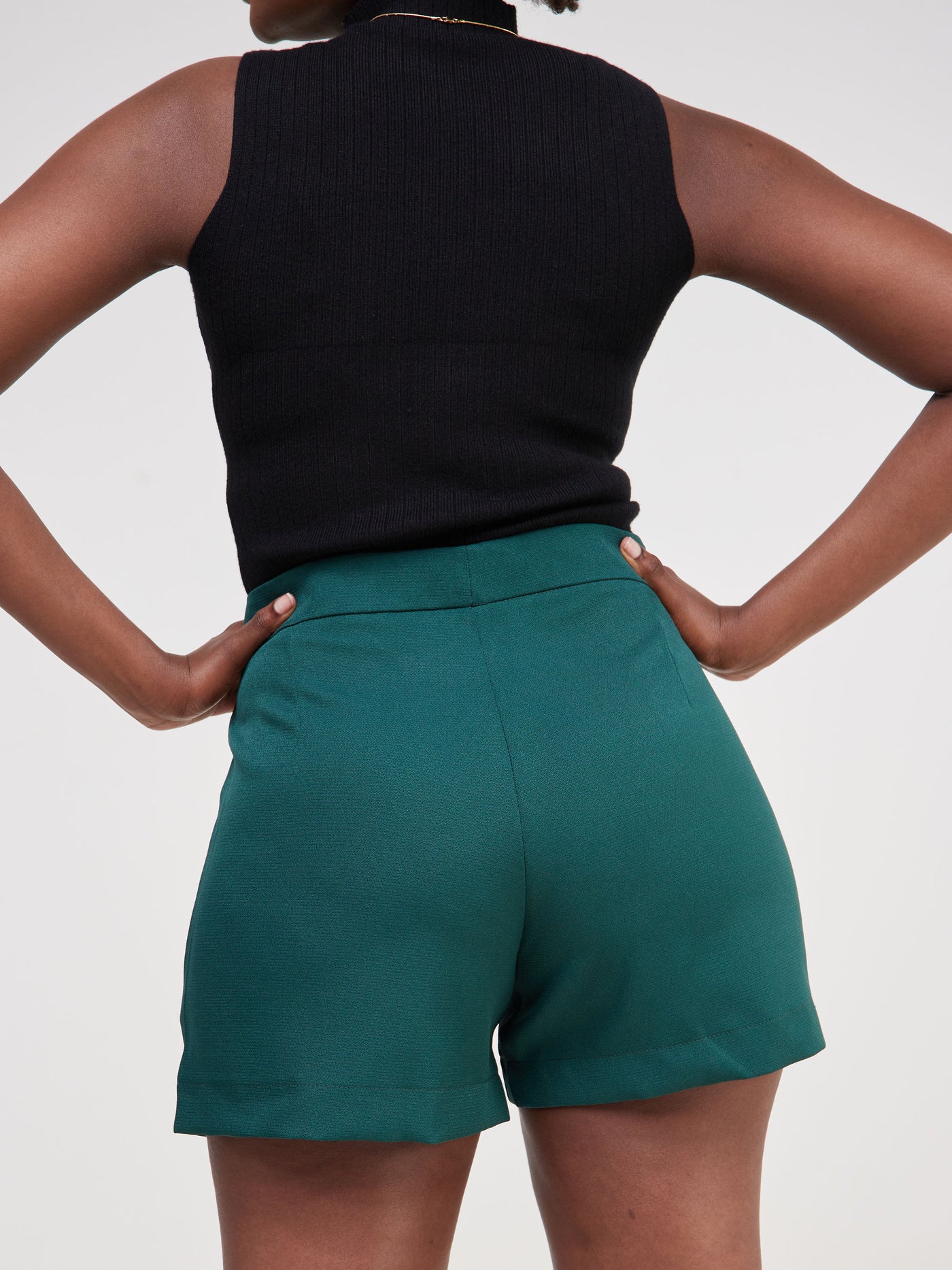 Anika Clip Shorts with Angular Pockets - Dark Green