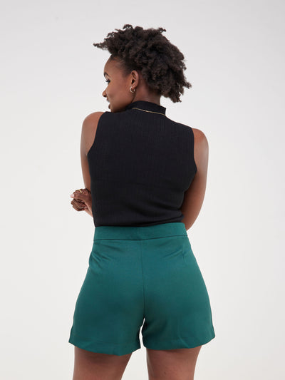 Anika Clip Shorts with Angular Pockets - Dark Green