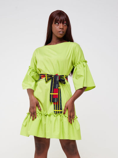 Safari Tawi Flounce Tent Dress - Lime Green - Shopzetu