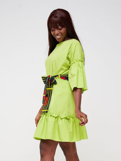 Safari Tawi Flounce Tent Dress - Lime Green - Shopzetu