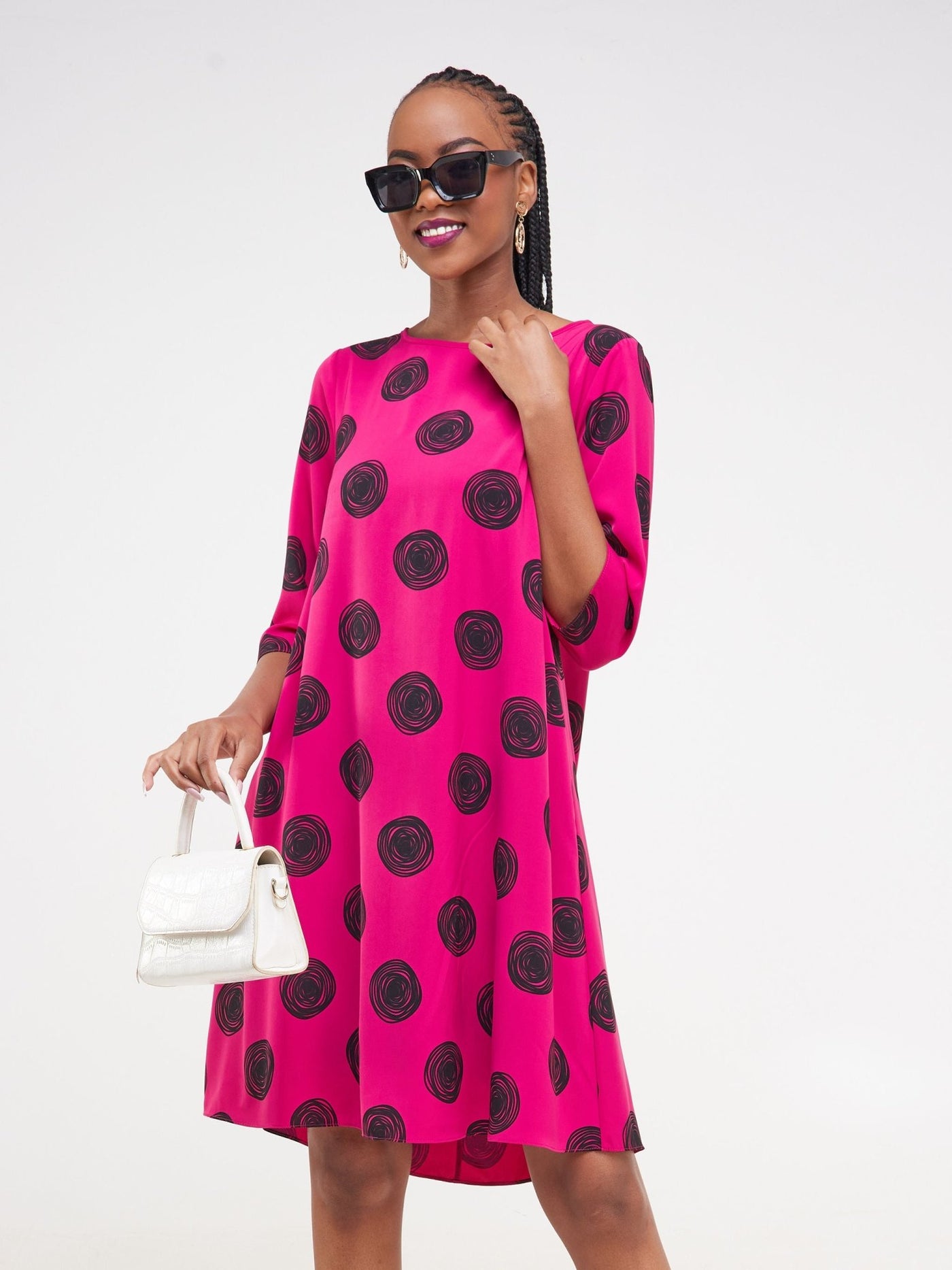 Vivo Basic Ayo Tent Dress - Pink / Black Geometric Print - Shopzetu