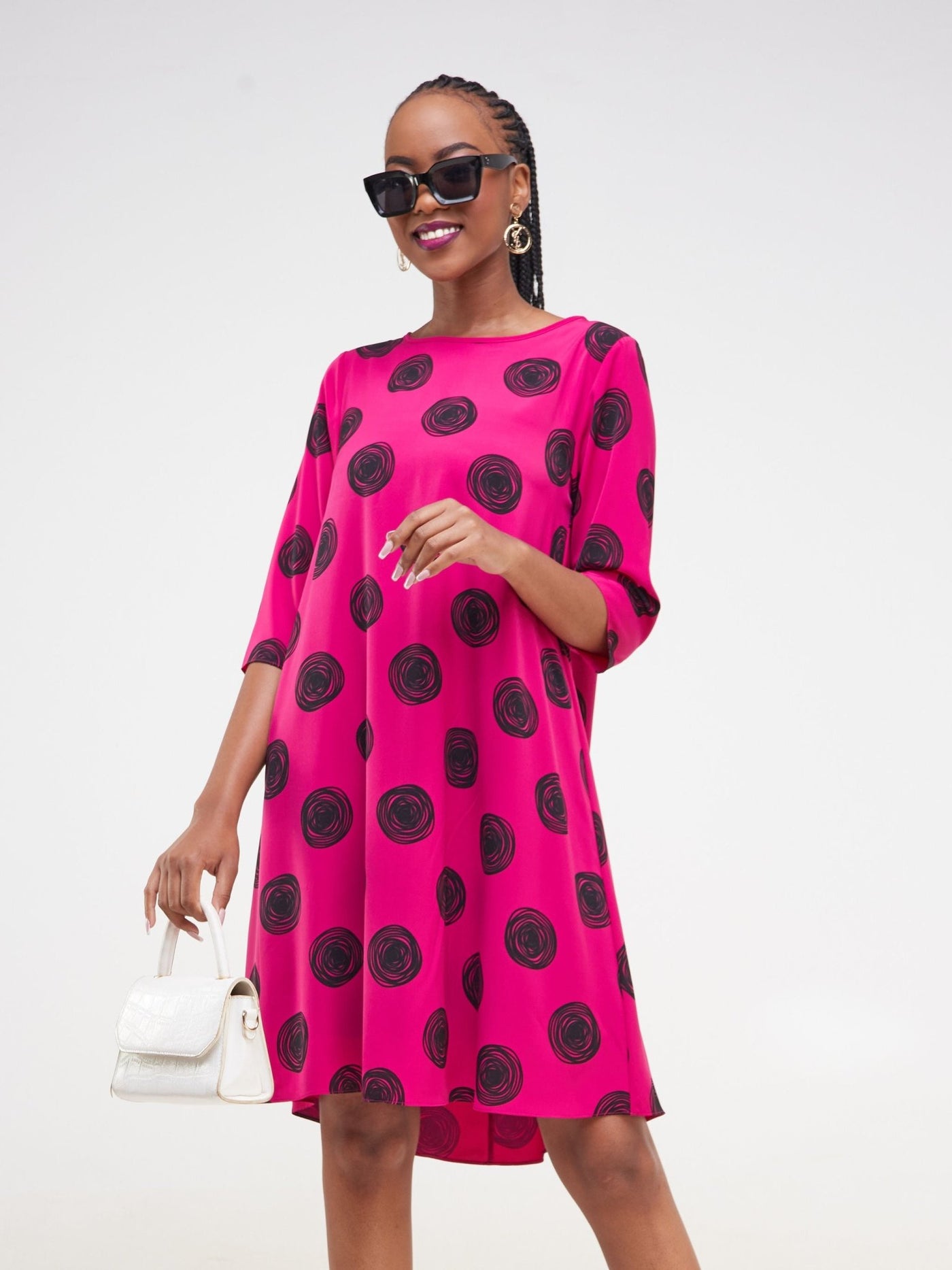 Vivo Basic Ayo Tent Dress - Pink / Black Geometric Print - Shopzetu