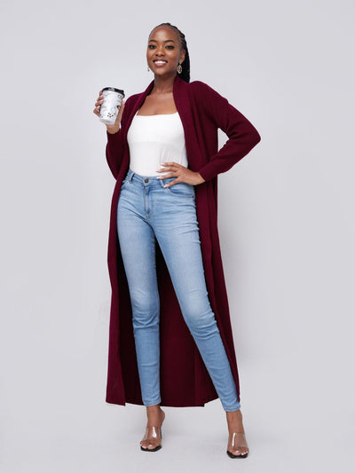 Vivo Long Sleeve Maxi Waterfall - Maroon - Shopzetu