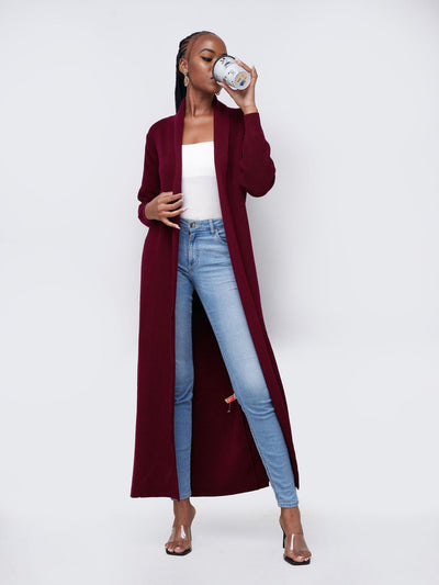 Vivo Long Sleeve Maxi Waterfall - Maroon - Shopzetu