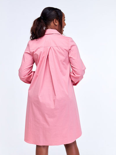 Safari Kaya Long Sleeve Shirt Dress - Peach - Shopzetu