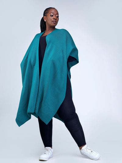 Vivo Basic Double Layered Wrap Poncho (Without Fringe) - Teal - Shopzetu