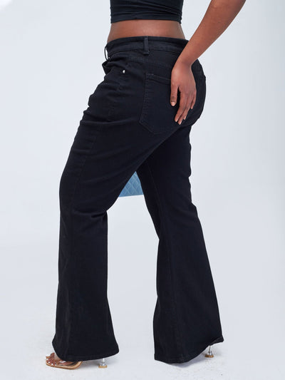 Alara Black Plus Size Split Hem High Waist Jeans - Black - Shopzetu