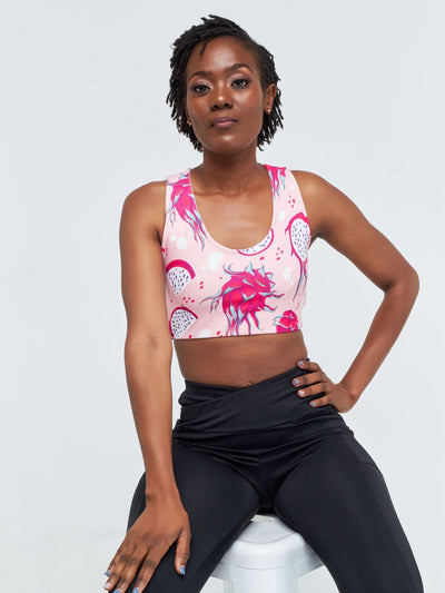 Vivo X Pinky Sleeveless Cross Back Fitness Bra - Pink / Dark Pink Abstract Print - Shopzetu