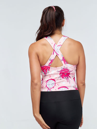 Vivo X Pinky Sleeveless Cross Back Fitness Tank Top - Pink / Dark Pink Abstract Print - Shopzetu