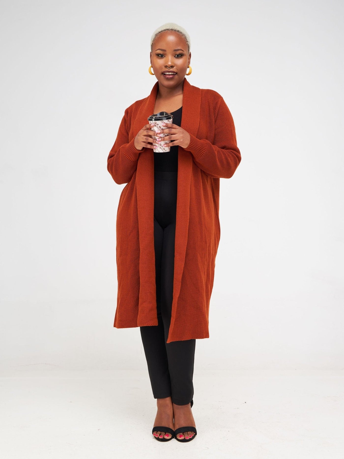 Vivo Long Sleeve Midi Waterfall - Rust - Shopzetu