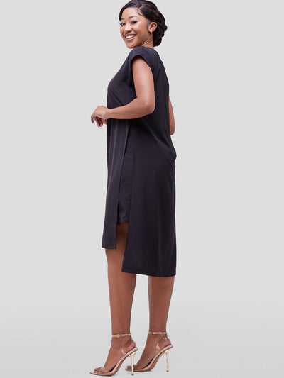 Vivo Soleil Sleeveless Layered Knee Length Dress - Black - Shopzetu