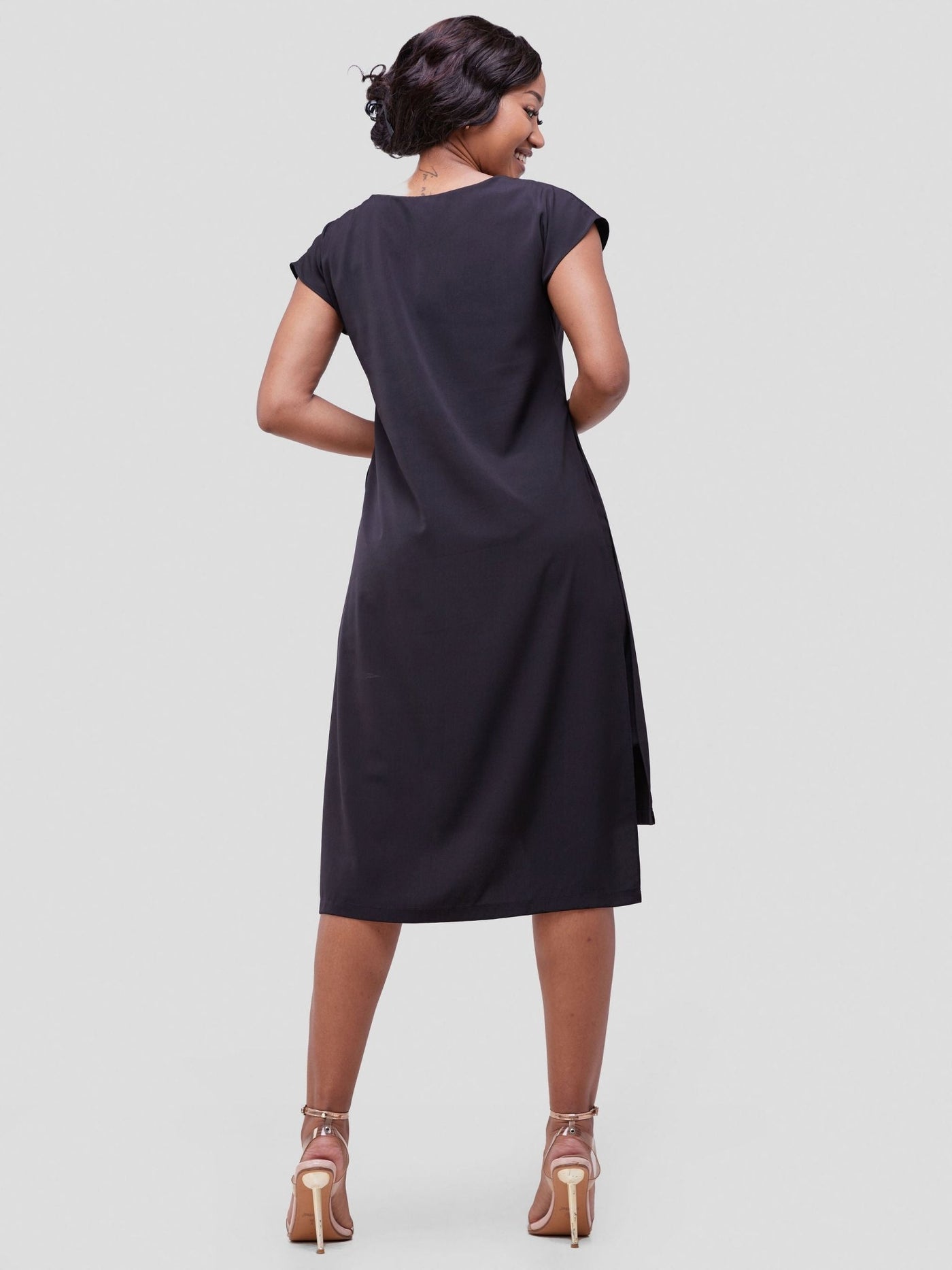 Vivo Soleil Sleeveless Layered Knee Length Dress - Black - Shopzetu