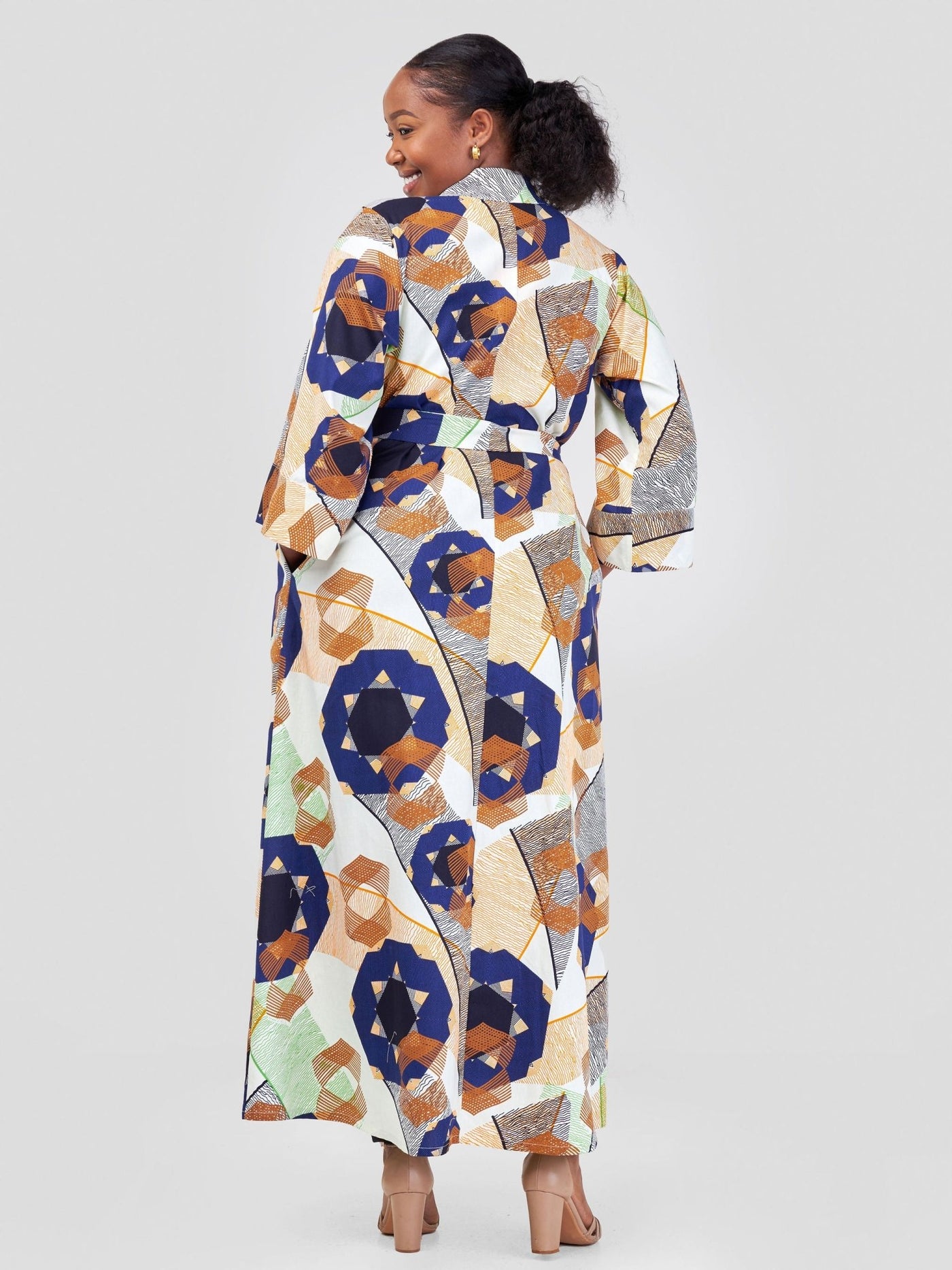 Vivo Kitenge Maxi Kimono - Cream / Orange Ankara Print - Shopzetu
