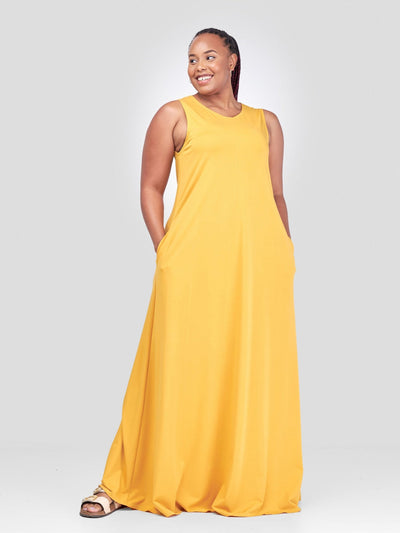 Vivo Basic Sleeveless Kena Tent Maxi Dress - Mustard - Shopzetu