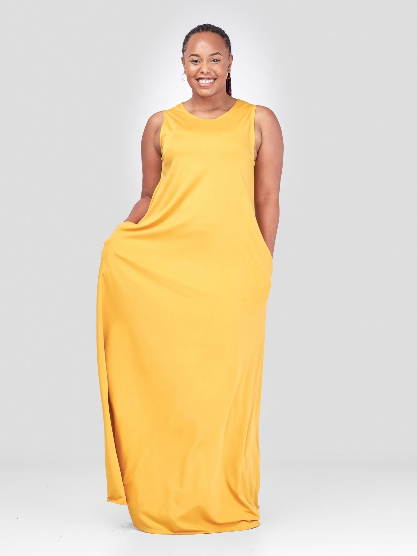 Vivo Basic Sleeveless Kena Tent Maxi Dress - Mustard - Shopzetu