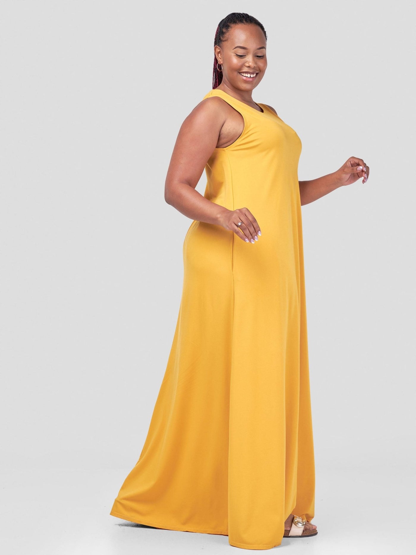 Vivo Basic Sleeveless Kena Tent Maxi Dress - Mustard - Shopzetu