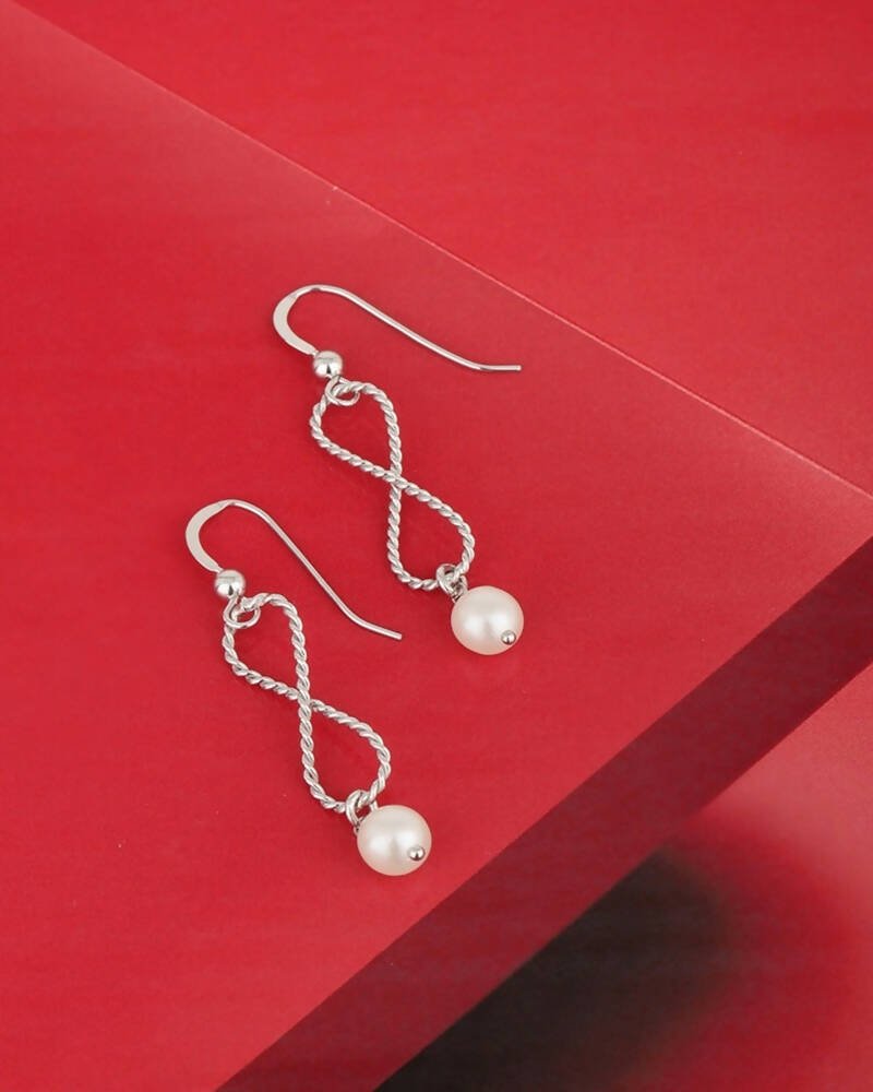 Slaks World Fashion Beaded Infinity-Shaped Drop Earrings - Silver - Shopzetu