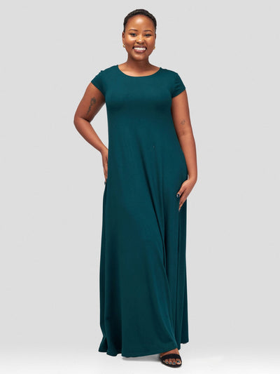 Vivo Leila Cap Sleeve Tent Maxi Dress - Dark Green - Shopzetu