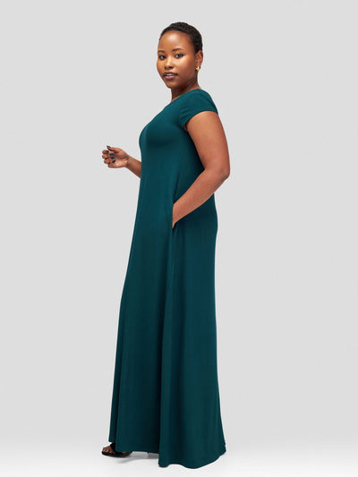 Vivo Leila Cap Sleeve Tent Maxi Dress - Dark Green - Shopzetu