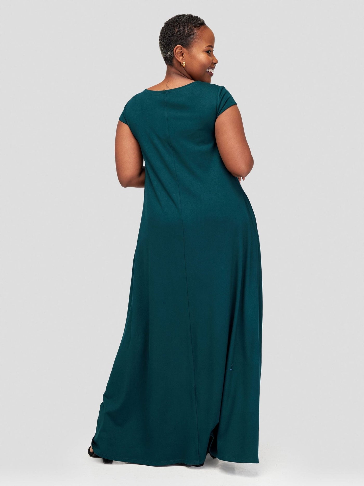 Vivo Leila Cap Sleeve Tent Maxi Dress - Dark Green - Shopzetu