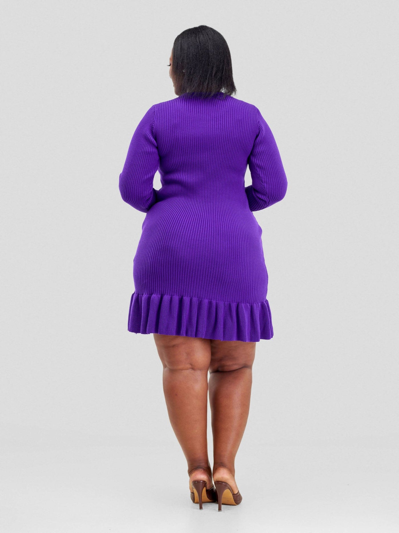 Anel's Knitwear Ruffled Hem Dress - Purple - Shopzetu