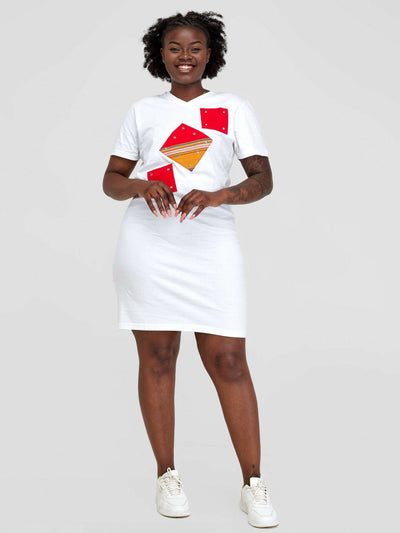 Vazi Afriq Cotton Jersey / Kikoy T-Shirt Dress - White - Shopzetu
