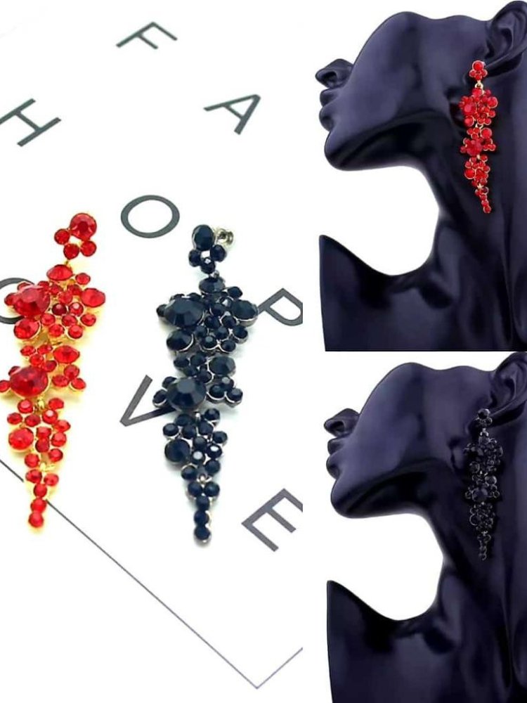 Tuli Cluster Drop Stone Earrings - Red & Black - Shopzetu