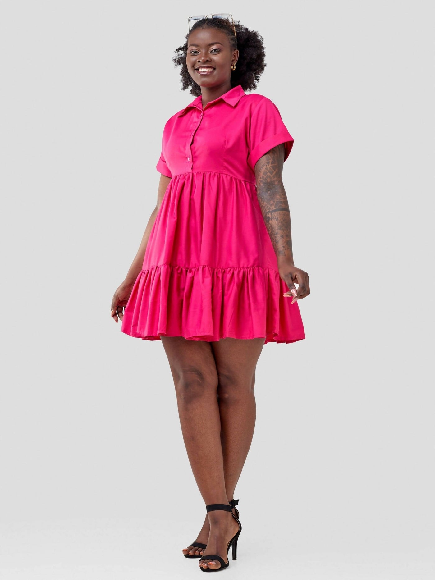 Merli Africa Kilifi Button Down Collar Dress - Pink - Shopzetu
