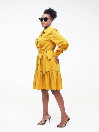 Phyls Collections Sheila Shirt Knee Length Dress - Yellow - Shopzetu