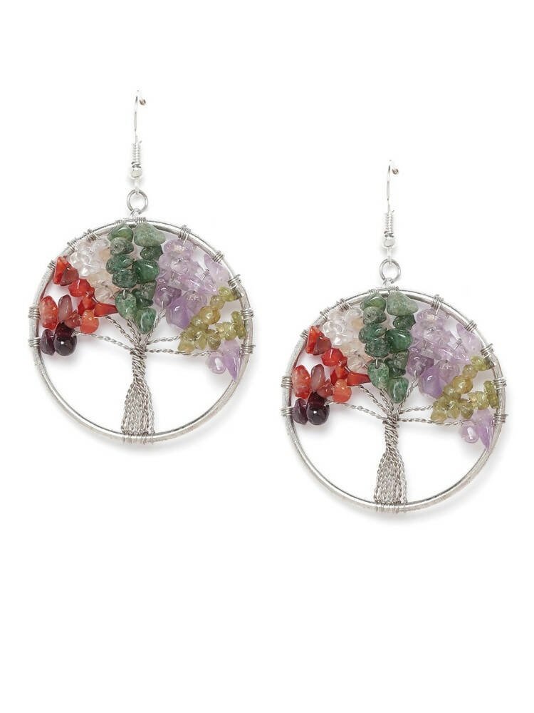 Slaks World Fashion Agate Studded Circular Drop Earrings - Multicolor - Shopzetu