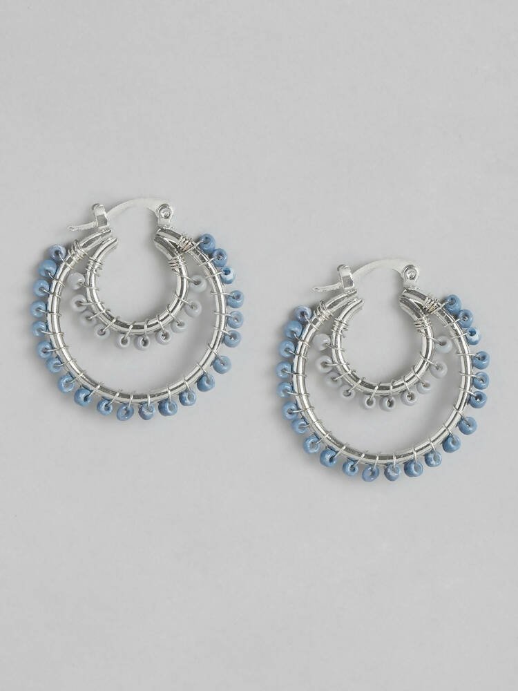 Slaks World Fashion Circular Drop Earrings - Blue / Silver - Shopzetu