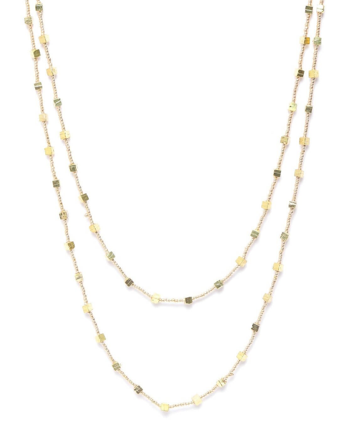 Slaks World Fashion 2 Line Bead Necklace - Gold - Shopzetu