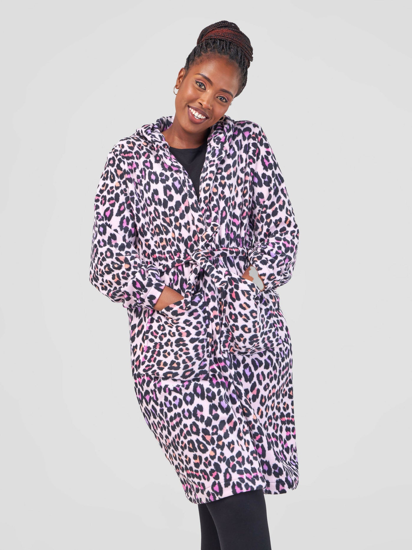 Dewuor Hooded Animal Print House Gown - Pink