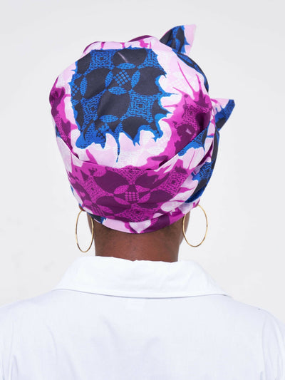 Satin Revolution Ankara Headwrap (Satin Lined) - Purple Print - Shopzetu