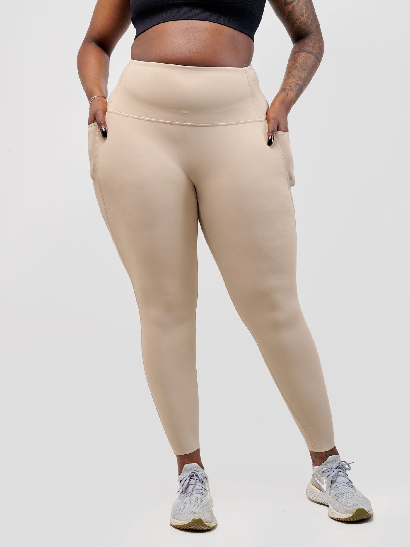 Ava Fitness Basic Double Pocket Leggings - Brown - Shopzetu