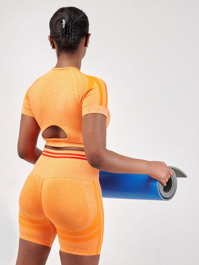 Ava Fitness Mindy Workout Short Set - Orange - Shopzetu