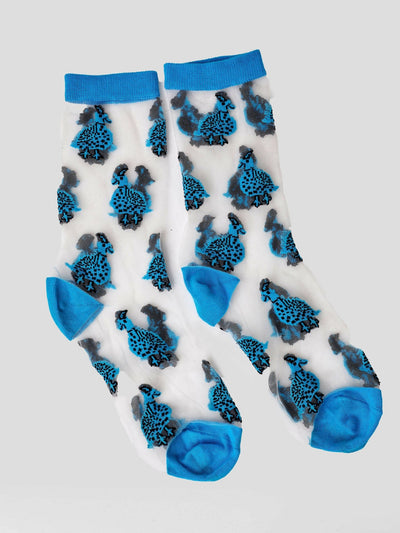 Kamata Blue Guineafowl Sheer Socks - Blue - Shopzetu