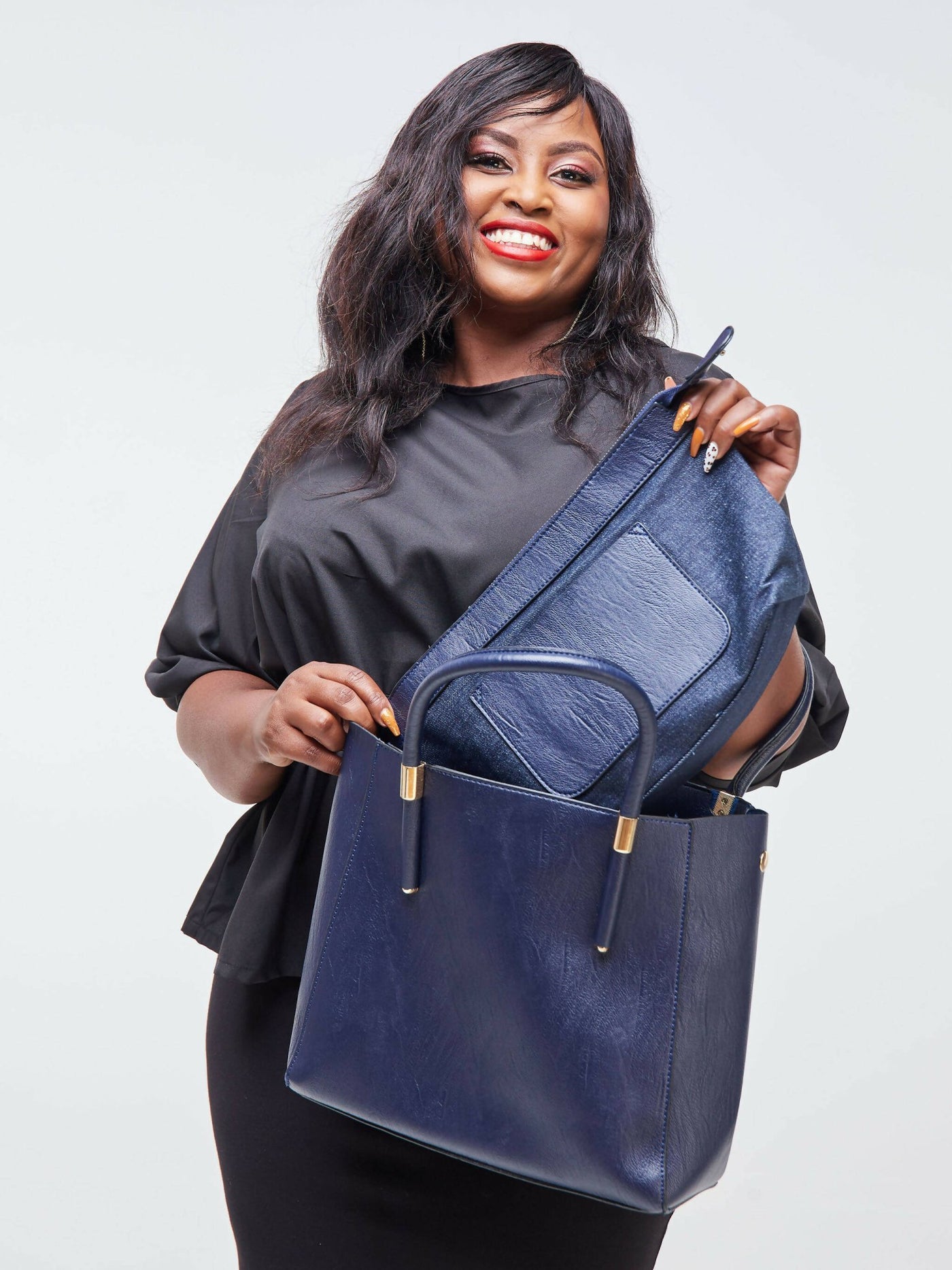 The Fashion Frenzy Handbag Bag - Navy Blue - Shopzetu
