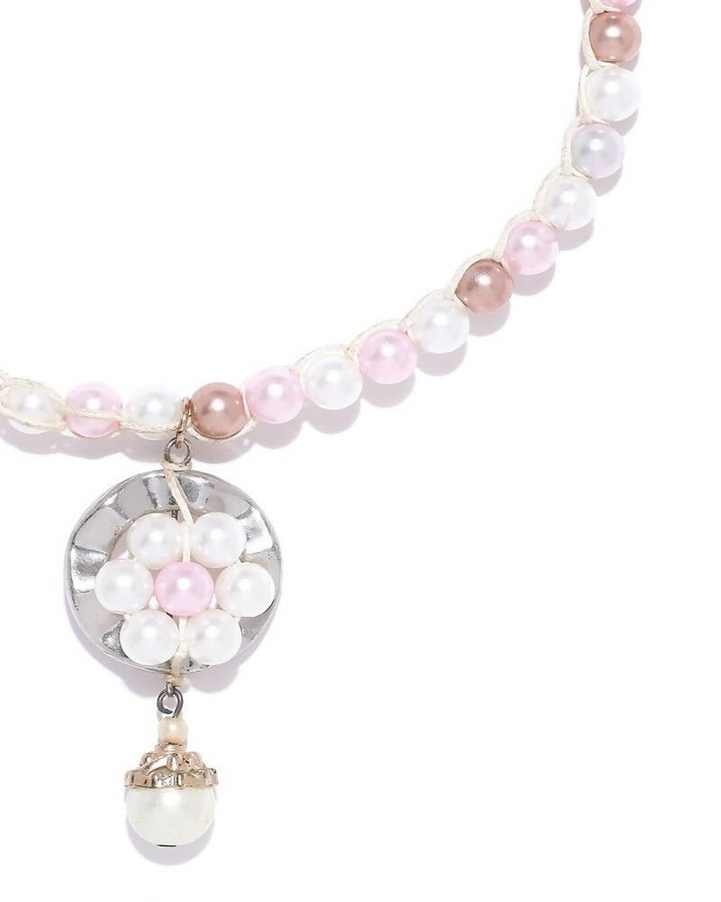 Slaks World Fashion Gold-Plated Beaded Necklace - White / Pink - Shopzetu