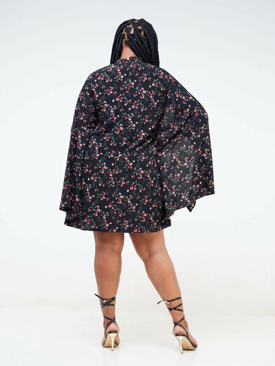 Elsie Glamour Ayanna Floral Cape Dress - Black - Shopzetu