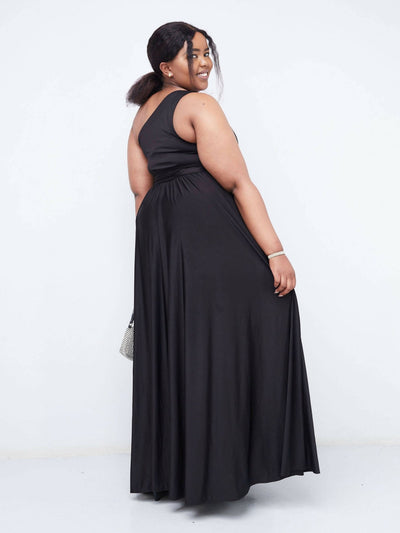 Jaidden Trendy One Shoulder Maxi Dress - Black - Shopzetu