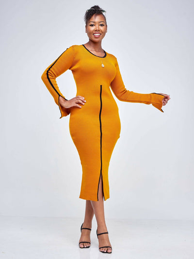 Elsie Glamour Zainabu Knit Dress - Mustard - Shopzetu