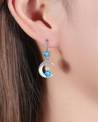 Slaks World Fashion Cresent Drop Earrings - Silver/Blue - Shopzetu