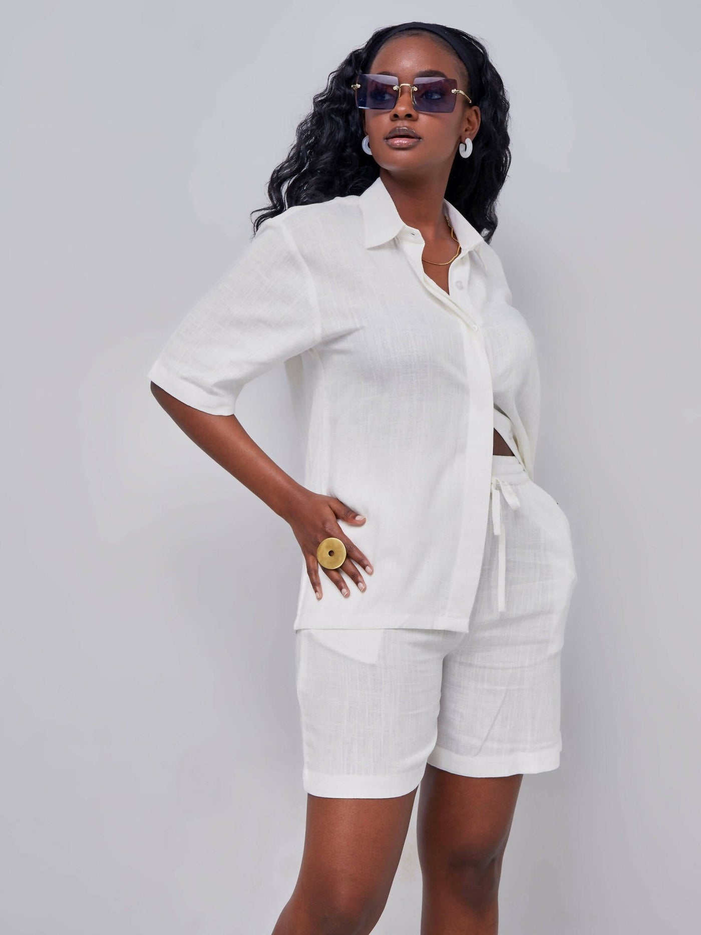 Fauza Design Asili Short and Shirt Sets - White - Shopzetu