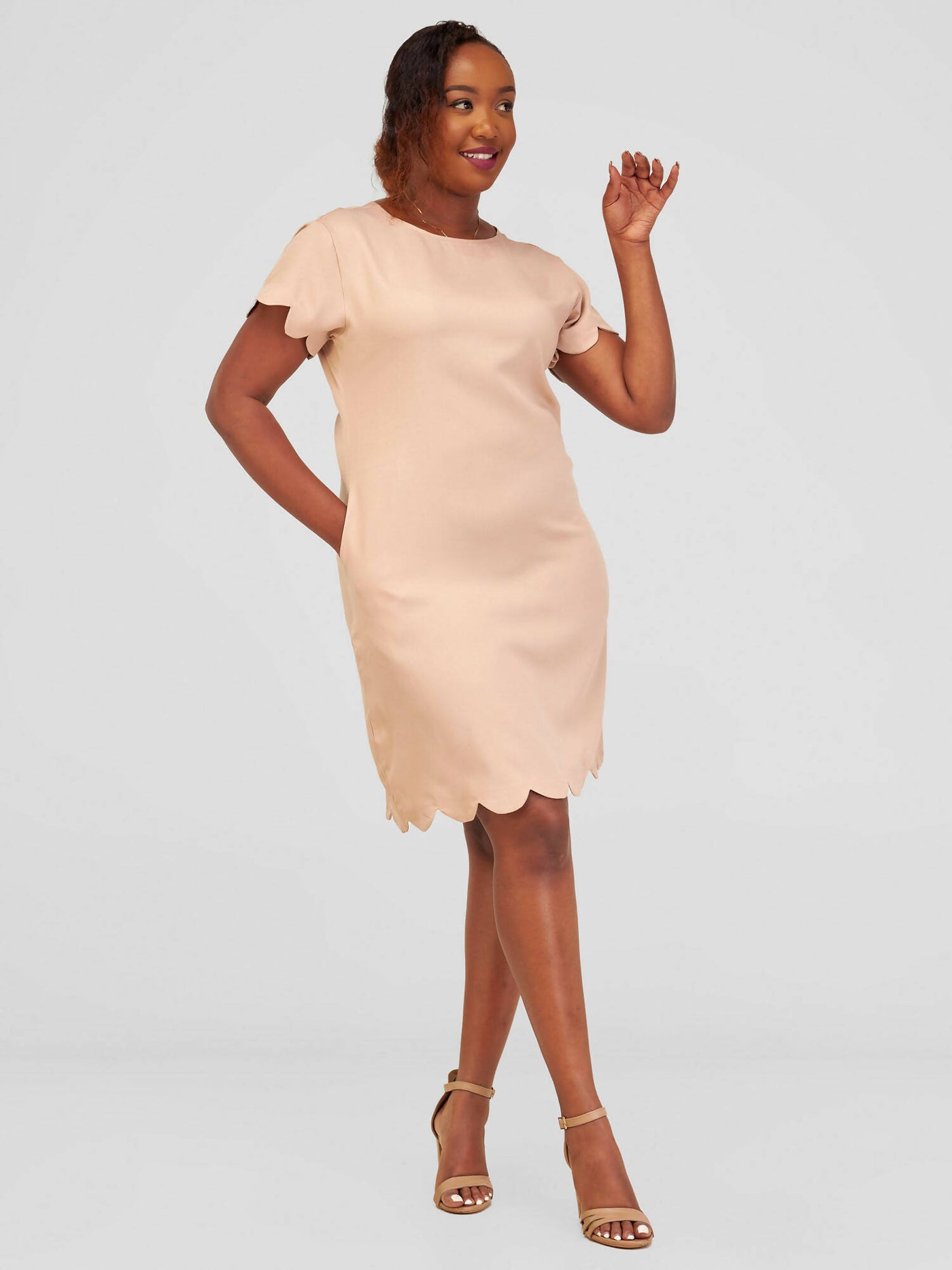 Distinct Wear Scallop Dress - Beige